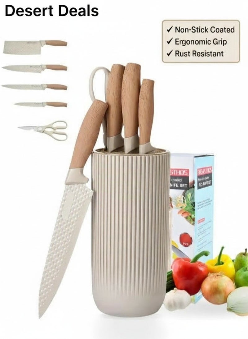 Kitchen Knife Set 6-Piece Stainless Steel Kitchen Knife Set with Universal Block Non Stick, Non Slip Chef Knives for Home & Restaurant Use, Durable and Sharp Blades - Image 1